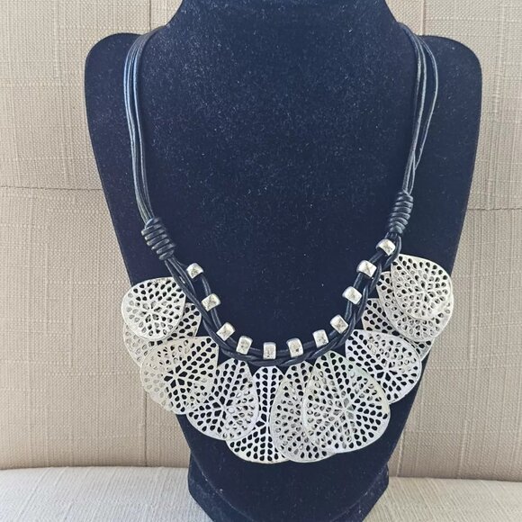 Jewelry - Women Necklace Silver Tone Heart Shape Coin Pendant Fashion Jewelry Black Cord